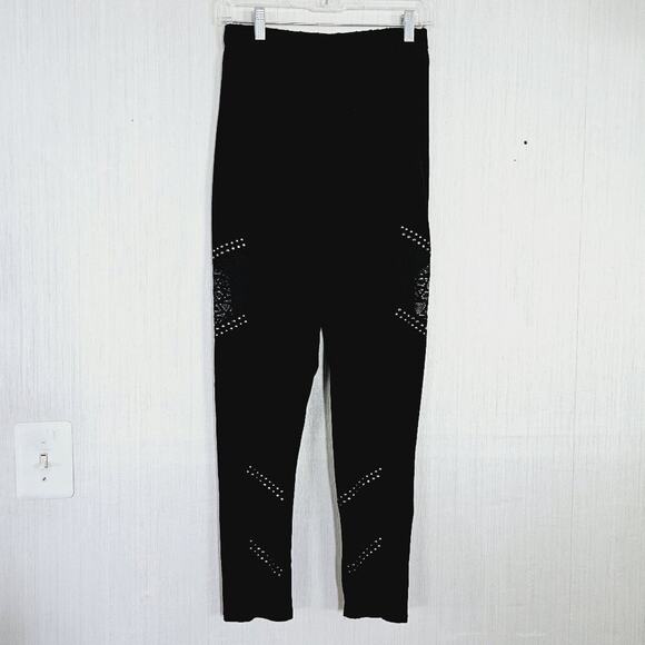 Roaman's Black Legging Lace Inserts Studs Cotton - size 14/16 - EUC (NWOT?) - Picture 2 of 10